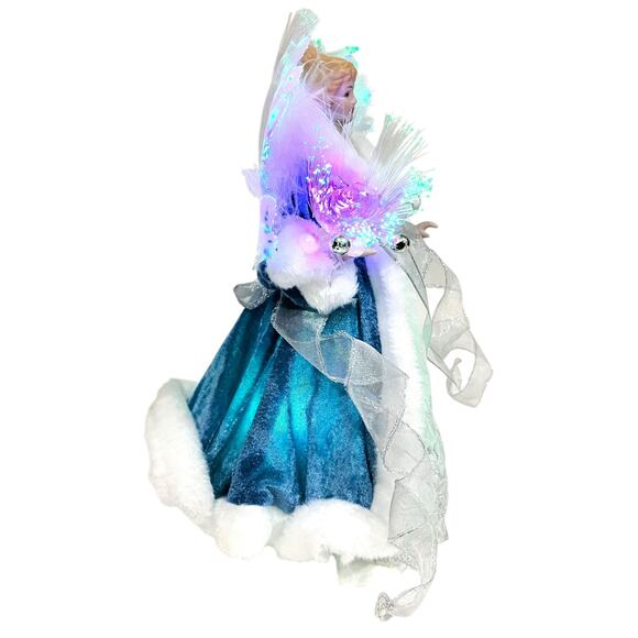 Fiber Optics Angel Tree Topper Vintage Blue & White Holiday Christmas Decor 12” - Picture 10 of 11